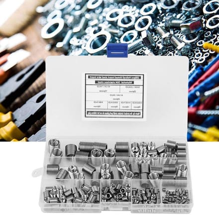 Set van 200 Draad Inserts van RVS met Zelftappende Schroeven, M3 M4 M5 M6 M8 M10 M12, Ideaal voor Meubelbouw en Reparaties