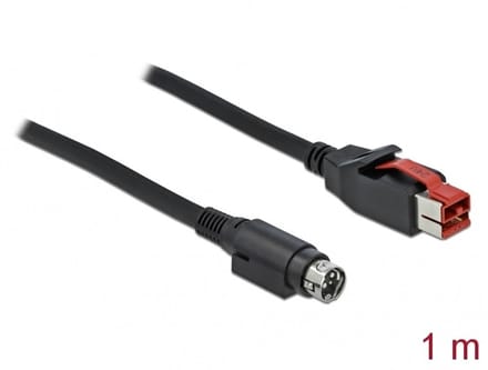 Delock 85945 USB-stroomkabel PoweredUSB 24V stekker, Hosiden mini-DIN-stekker 3-polig 1.00 m Zwart