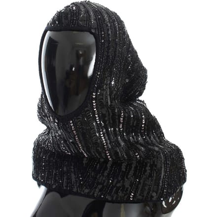 Dolce & Gabbana Vrouwen Zwart Gebreide Sequin Kap Sjaal Hoed