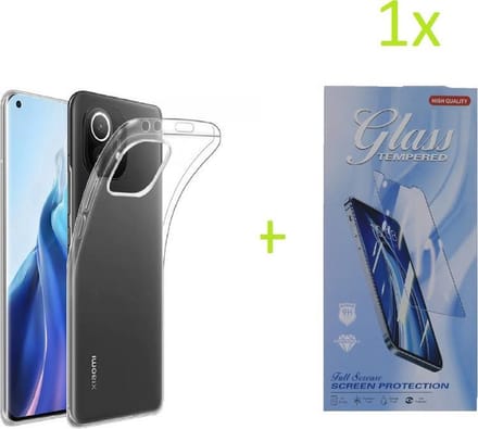 Hoesje Geschikt voor: Xiaomi Mi 11 Transparant TPU Silicone Soft Case + 1X Tempered Glass Screenprotector