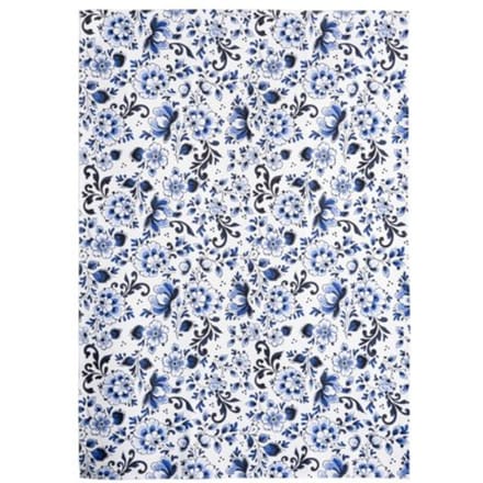 Heinen delfts blauw theedoek bloemen wit