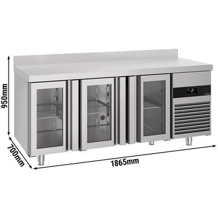 GGM Gastro Kühltisch PREMIUM - 1865x700mm - mit 3 Glastüren - Aufkantung