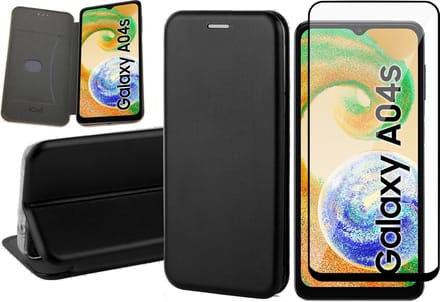 Hoesje geschikt voor Samsung Galaxy A04s / A13 5G - Screen Protector FullGuard - Book Case Kunstleer ThinShield Zwart & Screenprotector