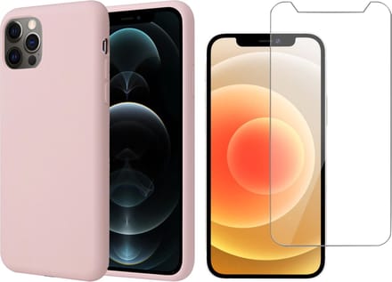 Hoesje geschikt voor iPhone 12 Pro Max - Screenprotector GlassGuard - Roze Liquid Siliconen Case