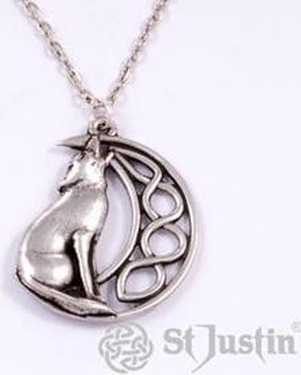 St Justin sieraden,Howling wolf with moon Hanger (PN733)