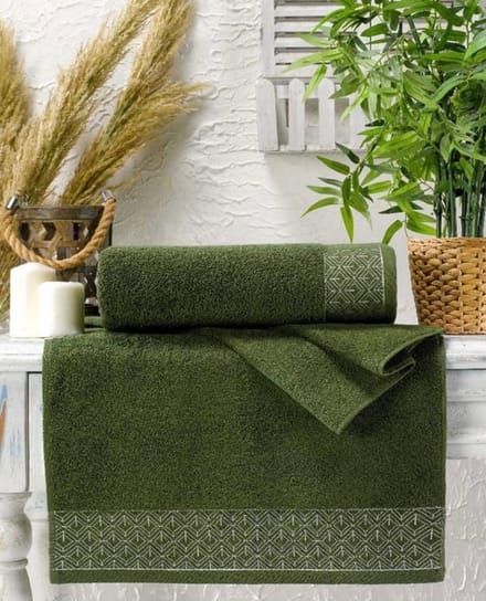 Lubna Home  Badhanddoekset 2 PACK  70x140cm-50x90cm Gekamde Katoen SONA GROEN