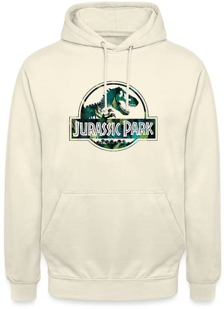 Jurassic Park Logo Met T-Rex Bladeren Ontwerp Hoodie Unisex