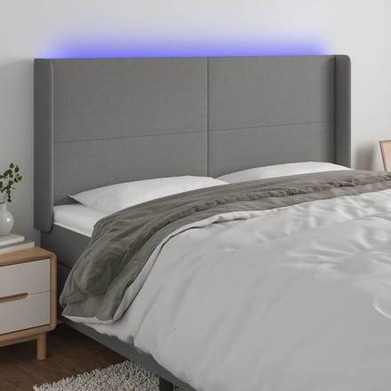 vidaXL - Hoofdbord - LED - 203x16x118/128 - cm - stof - donkergrijs