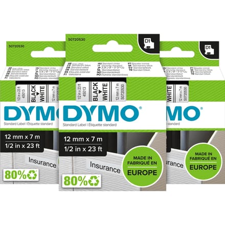 DYMO D1 12mm x 7m Zwart Wit Labels 3-pack