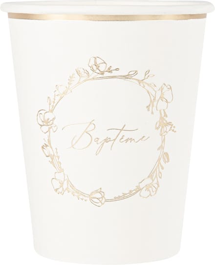 ARTYFETES - 8 kartonnen bekers Doop 255 ml gouden bloemen