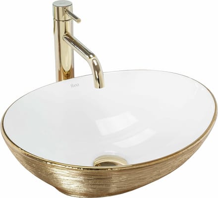 Rea Sofia Brush Gold Opzetwastafel Wit En Goud 41x34,5 cm
