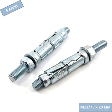 UFAST keilbout - M12/75 x 20mm - Sluitring + moer - Verzinkt - 4 stuks