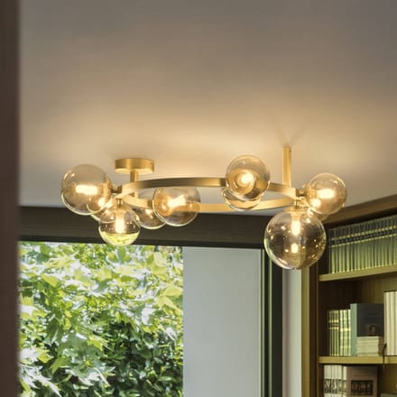 IDEAL LUX plafondlamp Perlage messing/amber lengte 70 cm 10-lamps