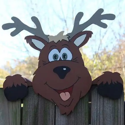 Without Lemon - Kerst Decoratie Schutting Peeker - Tuin - Kerst Versiering - Schutting - Hek - 30x40cm - Rendier