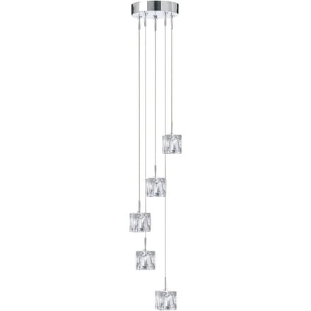 Searchlight Hanglamp Ice Cube, 5-lamps, chroom, kristalglas