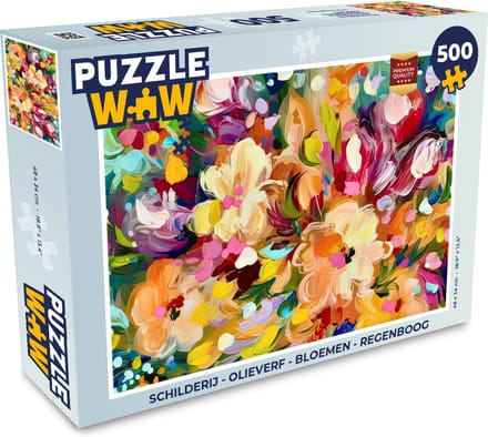 Puzzel Schilderij - Olieverf - Bloemen - Regenboog - Legpuzzel - Puzzel 500 stukjes
