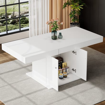 MODENUIT Eettafel - Uitschuifbaar Met Opbergvak - Voor Eethoek En Werkruimte - Spaanplaat Wit - 140/180x80x76 Cm