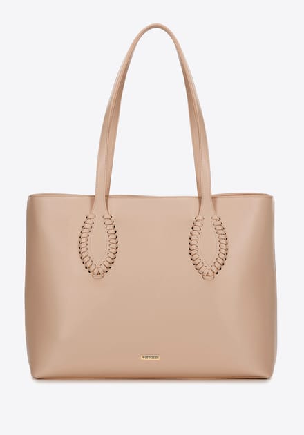 Wittchen Dames eco-leren shopper met geweven accenten, beige
