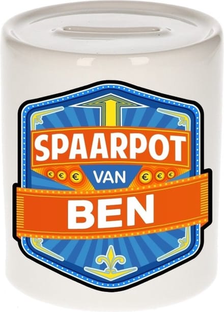 Bellatio Decorations Kinder spaarpot met naam - Ben - keramiek - met dop - wit - Sparen - Spaargeld van Ben