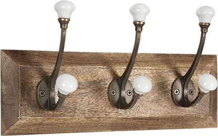 Clayre & Eef Wandkapstok 3 Haken 30x8x10 cm Bruin Wit Hout