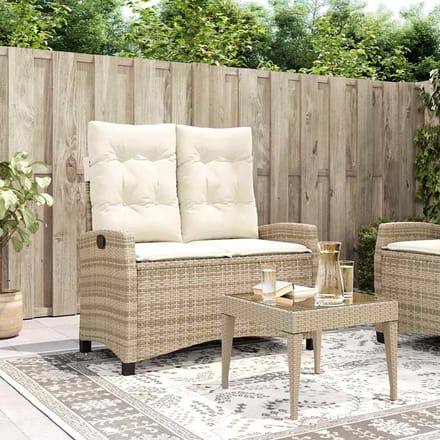 vidaXL - Tuinbankje - verstelbaar - met - kussens - poly - rattan - beige