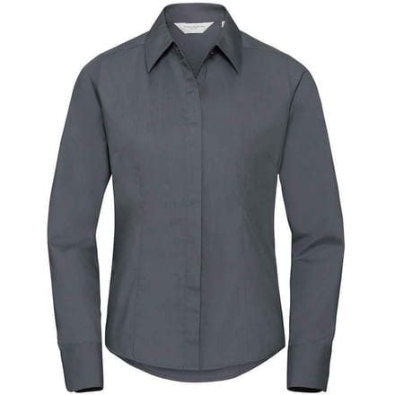 Russell Collection Dames/Dames Poplin met Lange Mouwen Formeel Overhemd (Konvooi Grijs)
