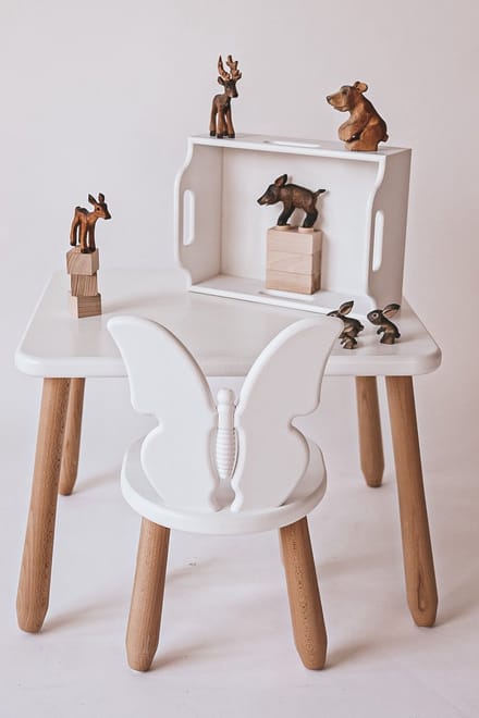 Tafel en twee stoelen - Vlinder - Wit