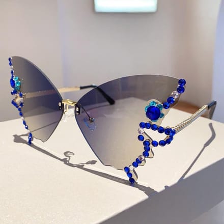KAMMPT Strass Randloos Vlinder Zonnebril Verloop Meerkleurig Dames Montuur Trendy Oversized Feest Bril without case