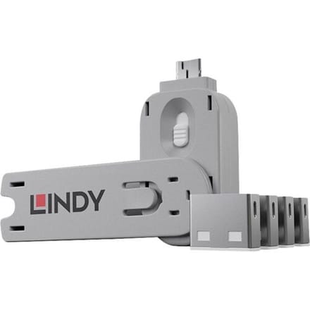 LINDY USB Port Lock + Key USB-A-poortslot Set van 4 stuks Wit Sleutelslot Incl. 1 sleutel
