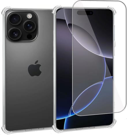 Geschikt voor Apple iPhone 16 Pro Max - Hoesje + Screenprotector – Gehard Glas Cover + Shock Proof Case - Transparant