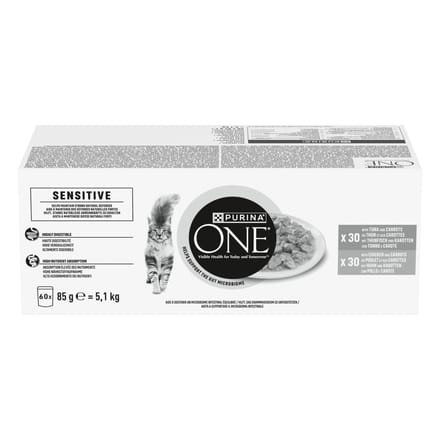 PURINA® ONE® Sensitive - Kattenvoer Natvoer - Tonijn & Kip - 60 x 85 g