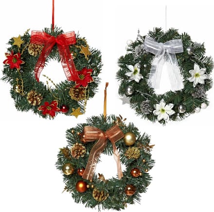 3 x Kerstkrans - versierde krans - Tafelkrans - 32 x 32 x 10 cm