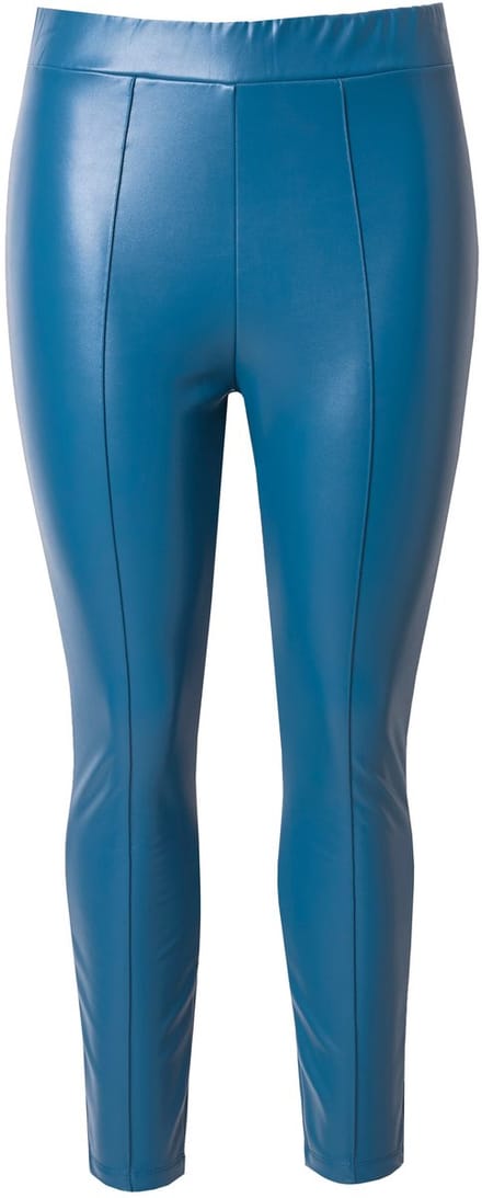 Ulla Popken - Dames - legging lederlook slanke pijpen elastische tailleband - Petrol - Maat 58+
