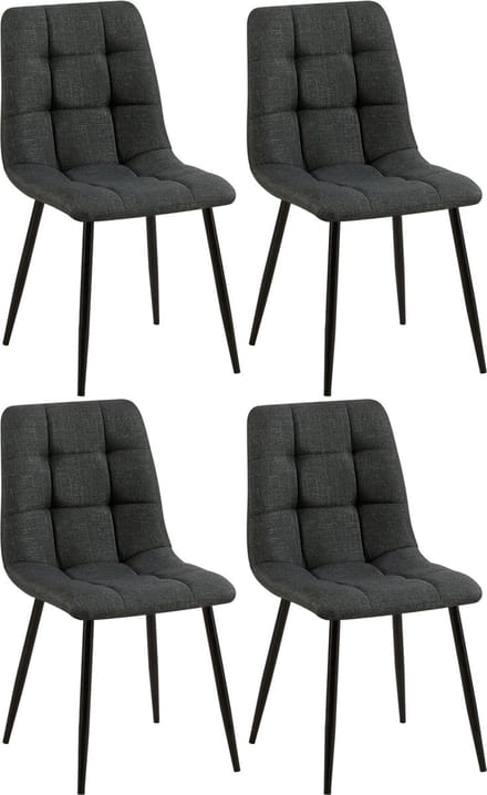 CLP Set van 4 Eetkamerstoelen Tilde - Gestoffeerd - Metalen Onderstel - belastbaar tot 150 kg - Stof/donkergrijs