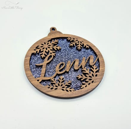 [Nice Little Things] Multilayer kerstbal glitter - Met naam - Zwart - Walnoot