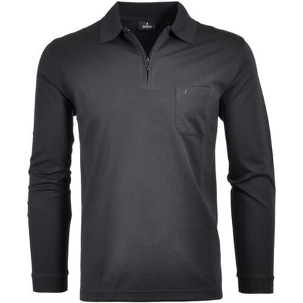 Ragman Zipper Softknit Polo Longsleeve Breast Pocket Zwart / male
