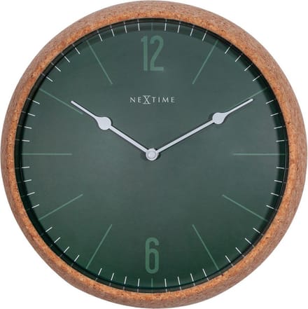 NeXtime - Wandklok - 30 cm - Kurk / Glas - Groen - 'Cork'