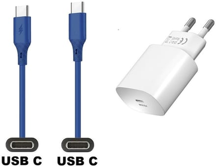 25W super snellader + 1,0m USB C naar C kabel. Universele PD lader. Oplader adapter past op Kobo (Rakuten) eReader Elipsa, Elipsa 2E, Sage, Libra 2, Libra Colour, Clara 2E, Clara Colour, Clara BW - Kindle (Amazon) Scribe