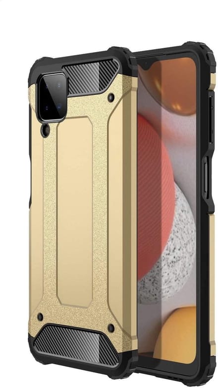 Hoesje Geschikt voor: Samsung Galaxy A12 Armor Hybrid - Goud