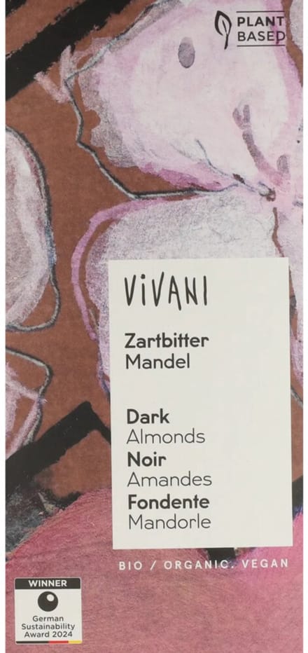 Vivani - Chocoladereep Puur Amandelen - 10 x 100 gr - Voordeelverpakking