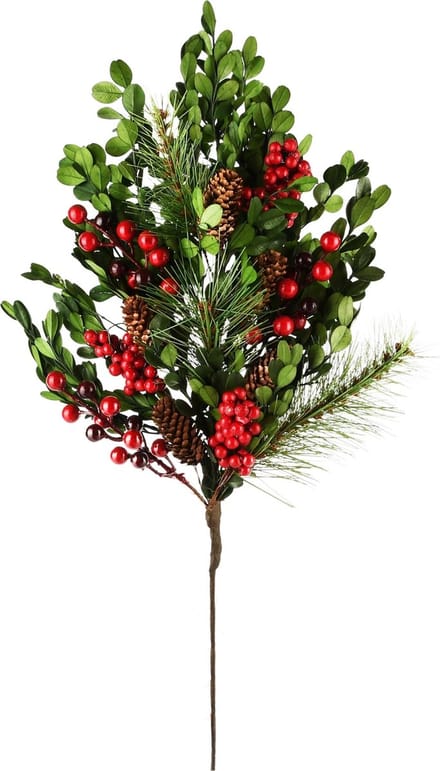 Dekoratief | Deco tak m/besjes/dennenappels, groen/rood, 57cm | A245528