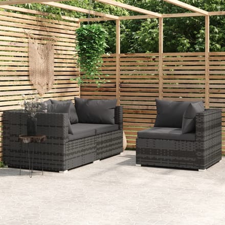 vidaXL - 3-delige - Loungeset - met - kussens - poly - rattan - grijs