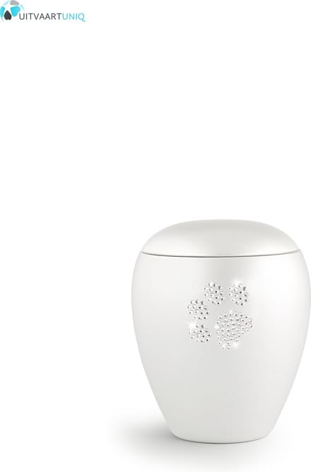 Dierenurn paarlemoer swarovski pootafdruk klein