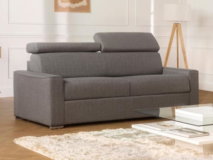 Vente-unique Driezitsslaapbank express VIZIR van stof - Grijs - Bed 140 cm - Matras 18 cm
