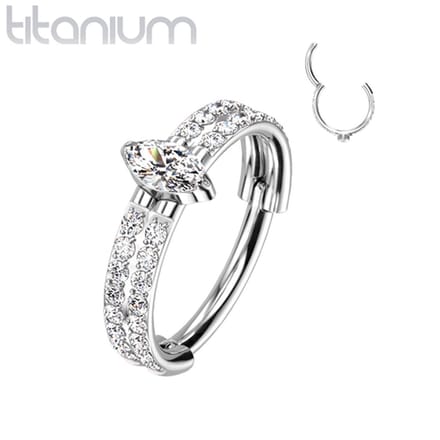 Piercing titanium Double-Lined Marquise Center CZ 1.2x10 - zilver - LMPiercings