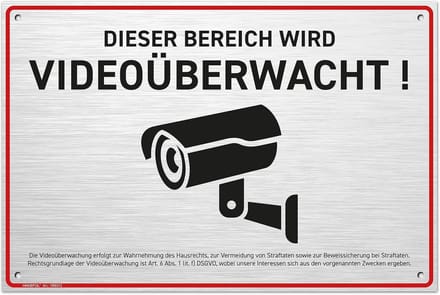 Videobewaking Bord Aluminium 30x20 cm met DSGVO Melding - Weerbestendig