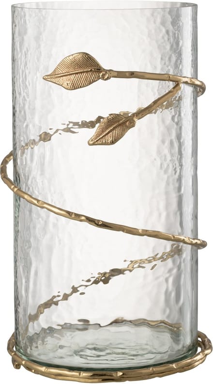 J-Line vaas Blad Lang - glas/ijzer - transparant/goud - 34 cm hoog