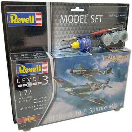 Revell Modelbouwpakket Militaire voertuigen - 63710 Combat Set Bf109G-10 - Spitfire Mk.V - Model Set Plastic - 1:72 - Modelbouw