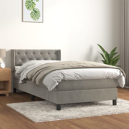 vidaXL - Boxspring - met - matras - fluweel - lichtgrijs - 80x200 - cm