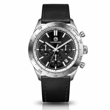 Thomasiny RVS Chronograaf Heren Horloge Seiko VD53 5ATM Zwart Luxe Staal Midnight Eclipse